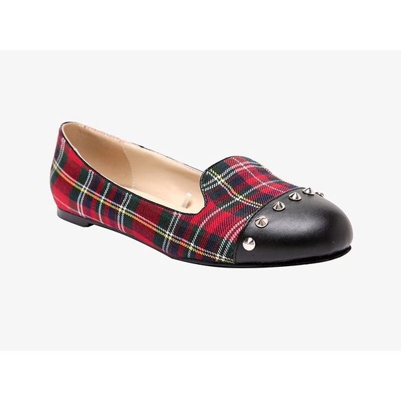 torrid Shoes - Torrid Red Plaid Studded Loafer Flats